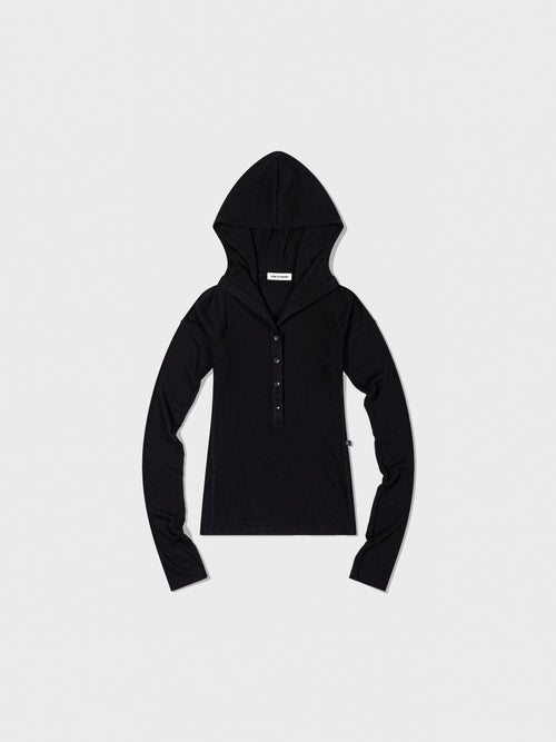 Button Up Hoodie - Black