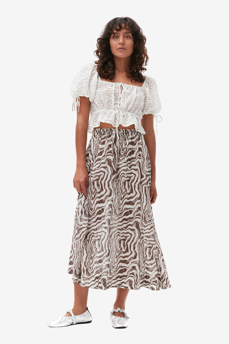 Printed Midi Skirt - Egret