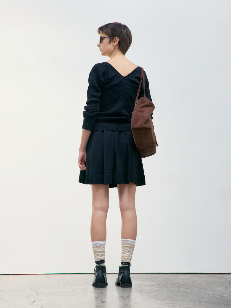 Deep V-Neck Knit Cardigan - Black