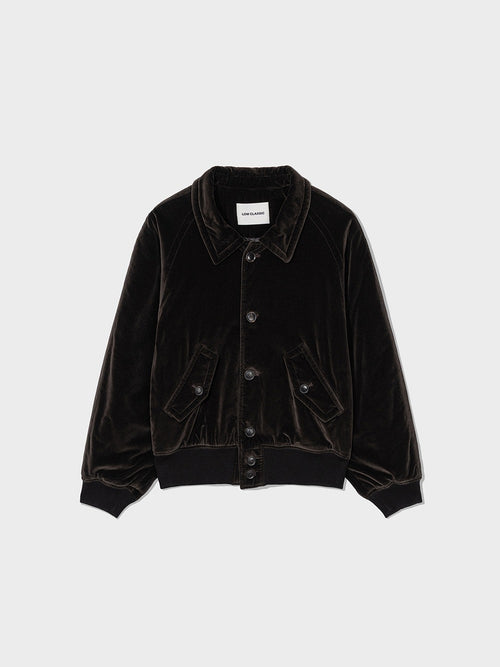 Washed Velvet Bomber Jacket - Brown