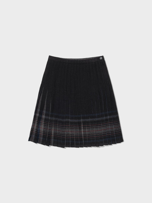Reversible Wool Pleats Skirts - Check