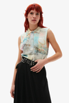Printed Cashmere Sleeveless Polo - Egret