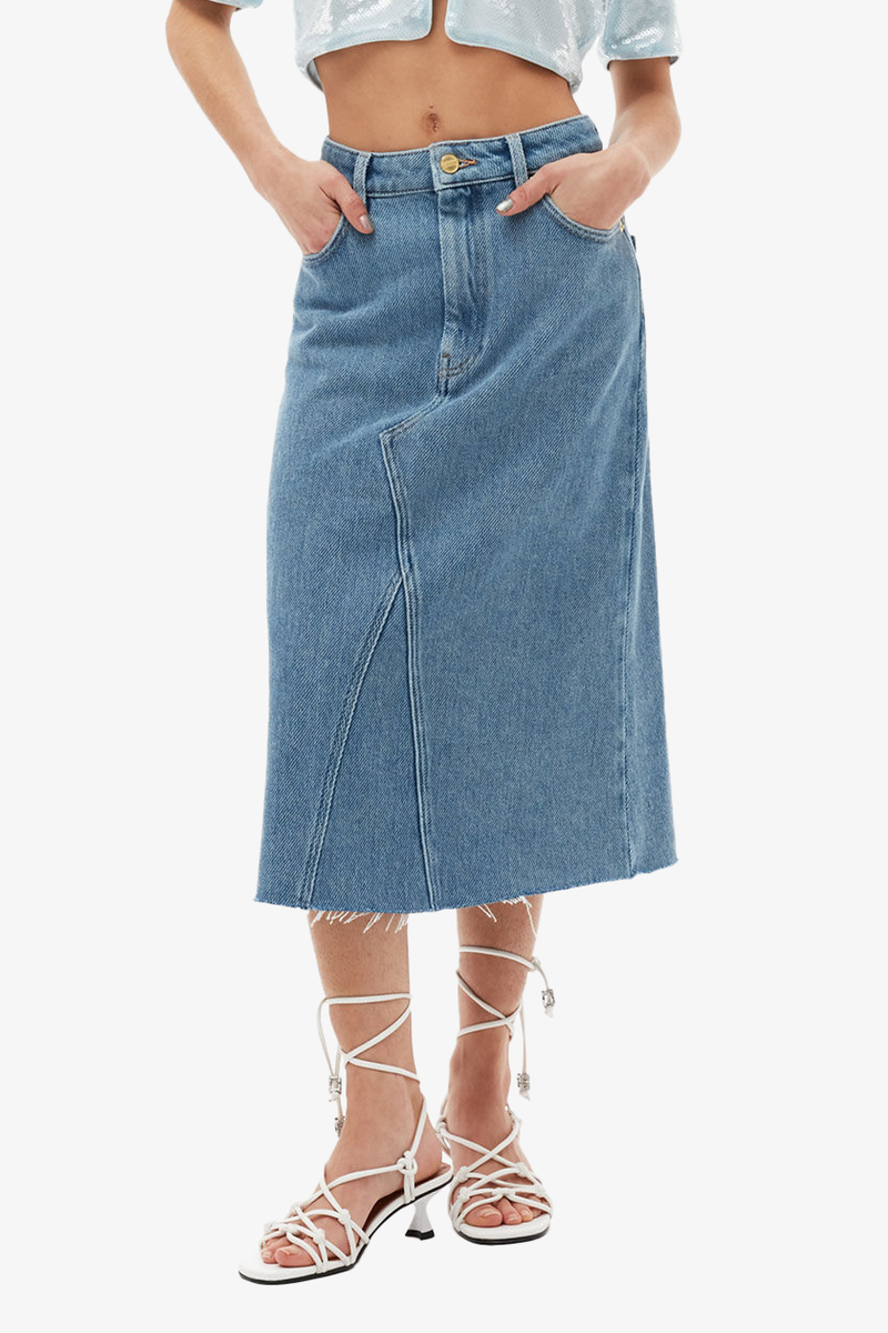 Heavy Denim Midi Skirt - Light Blue Stone