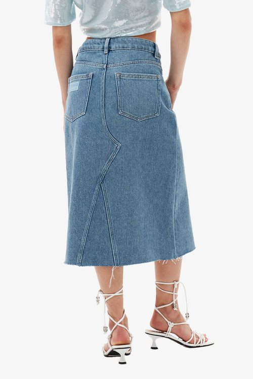 Heavy Denim Midi Skirt - Light Blue Stone