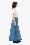 Mid Blue Stone Overdyed Cutline Denim Double Fly Maxi Skirt