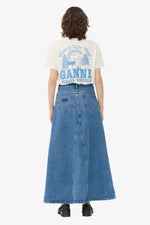 Mid Blue Stone Overdyed Cutline Denim Double Fly Maxi Skirt