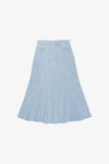 Light Blue Stone Bleach Denim Peplum Midi Skirt