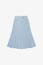 Light Blue Stone Bleach Denim Peplum Midi Skirt