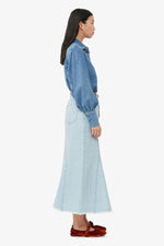 Light Blue Stone Bleach Denim Peplum Midi Skirt