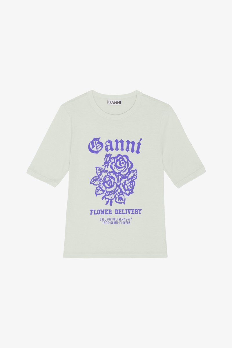 Light Cotton Jersey Flower Fitted T-Shirt - Sea Foam
