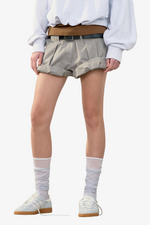 Tuck Point Turn-Up Shorts - Khaki