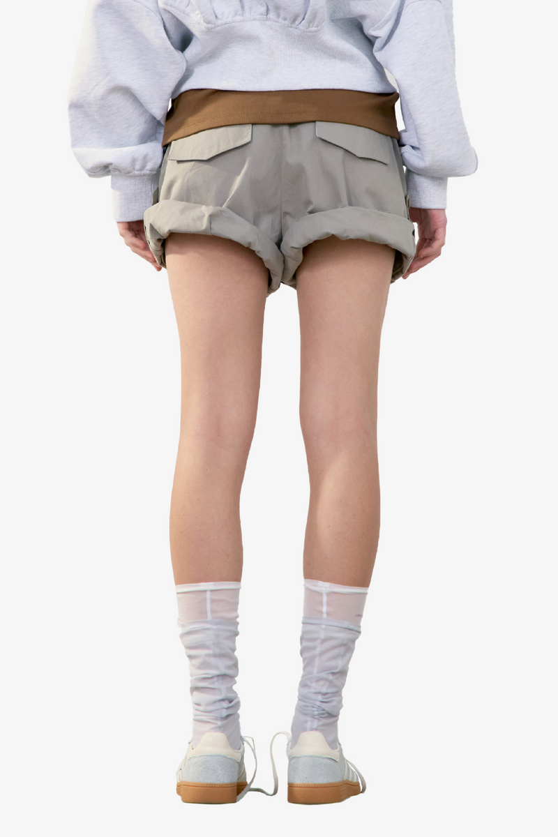 Tuck Point Turn-Up Shorts - Khaki