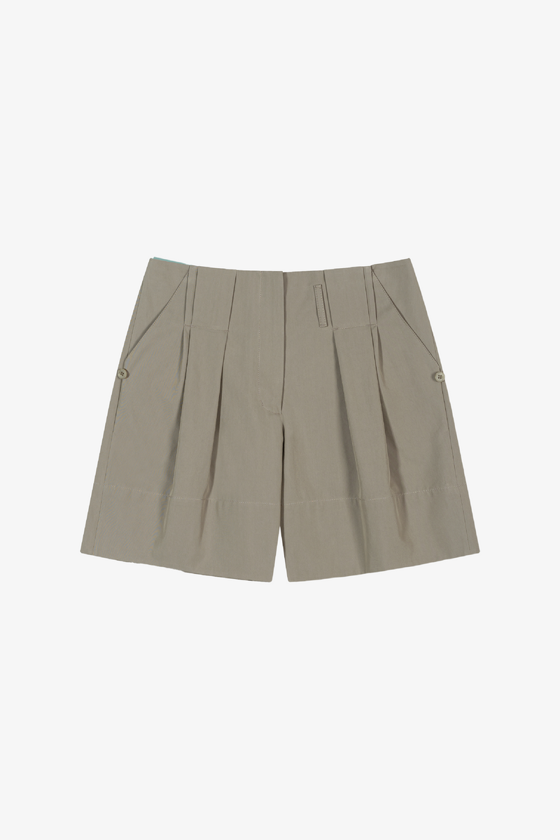Tuck Point Turn-Up Shorts - Khaki