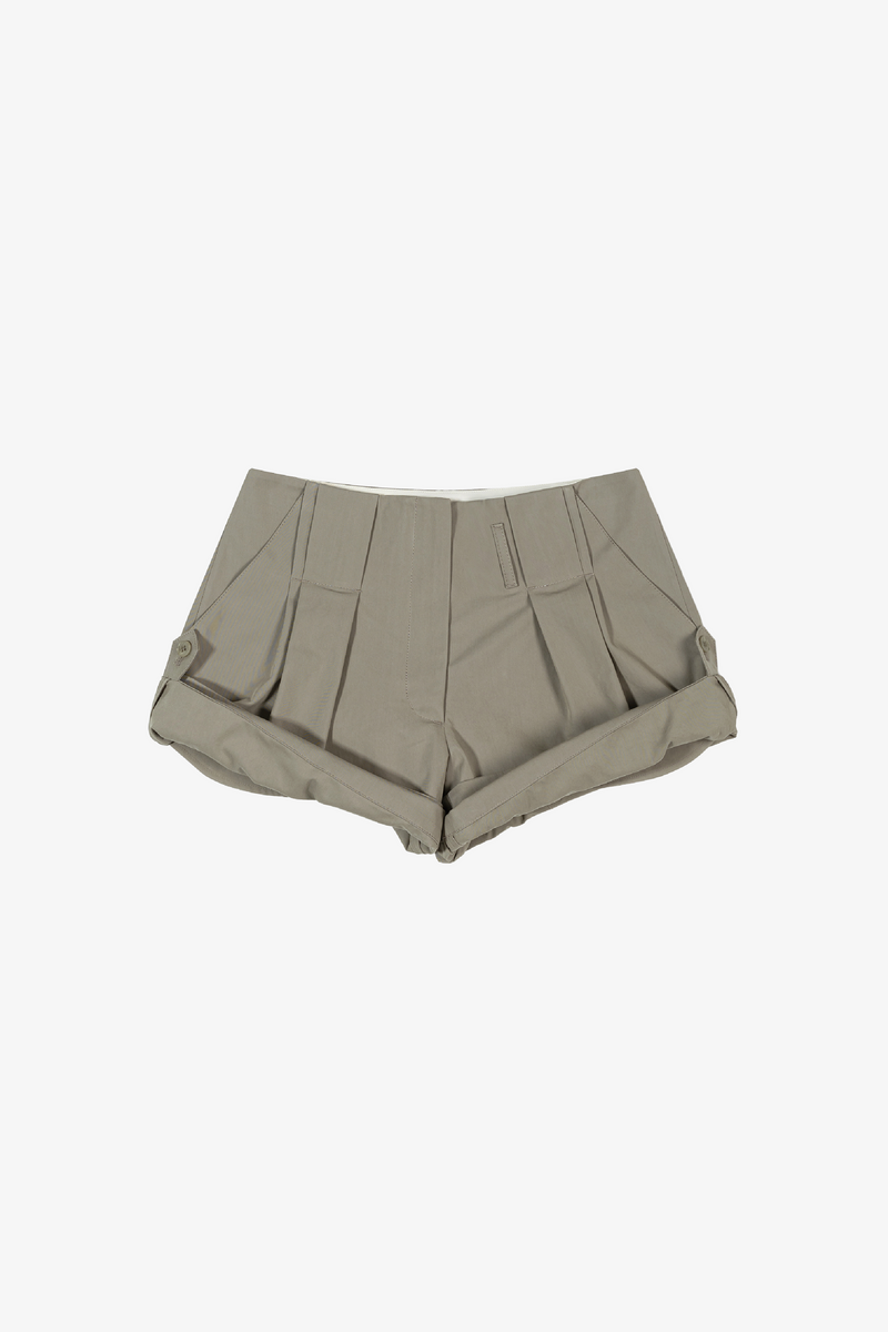 Tuck Point Turn-Up Shorts - Khaki
