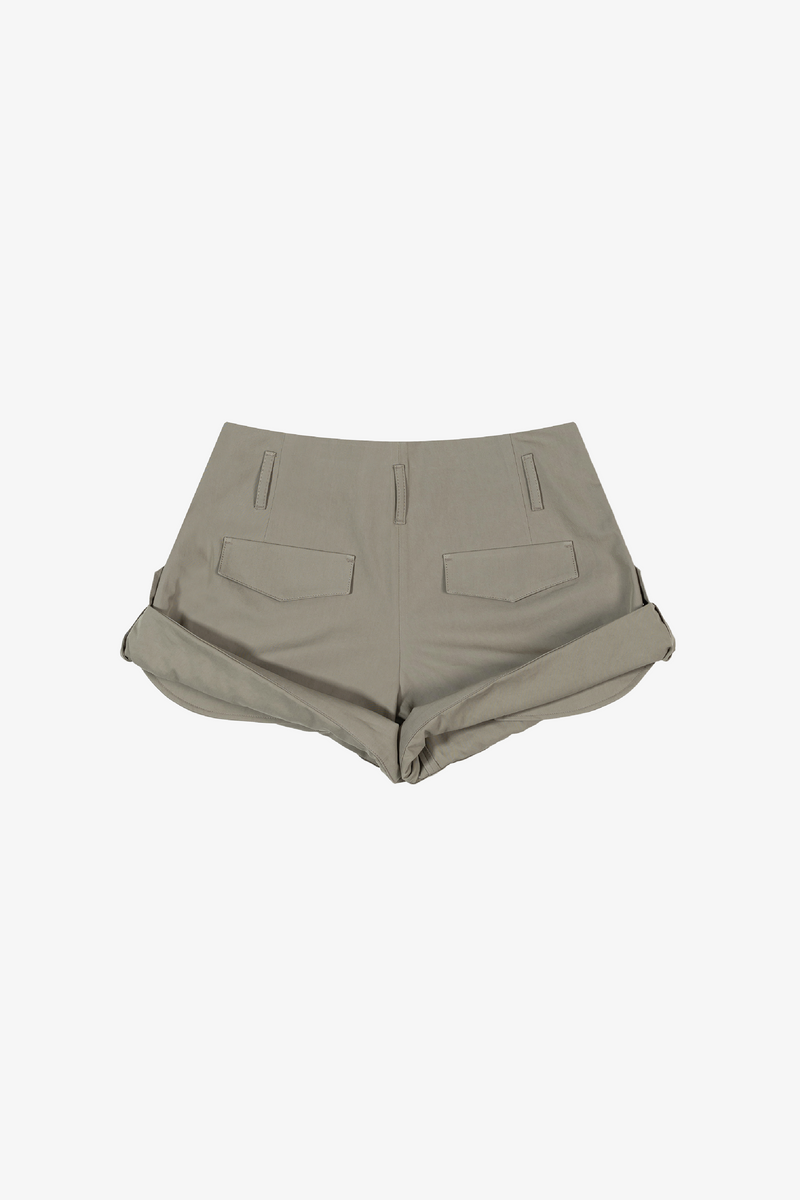 Tuck Point Turn-Up Shorts - Khaki