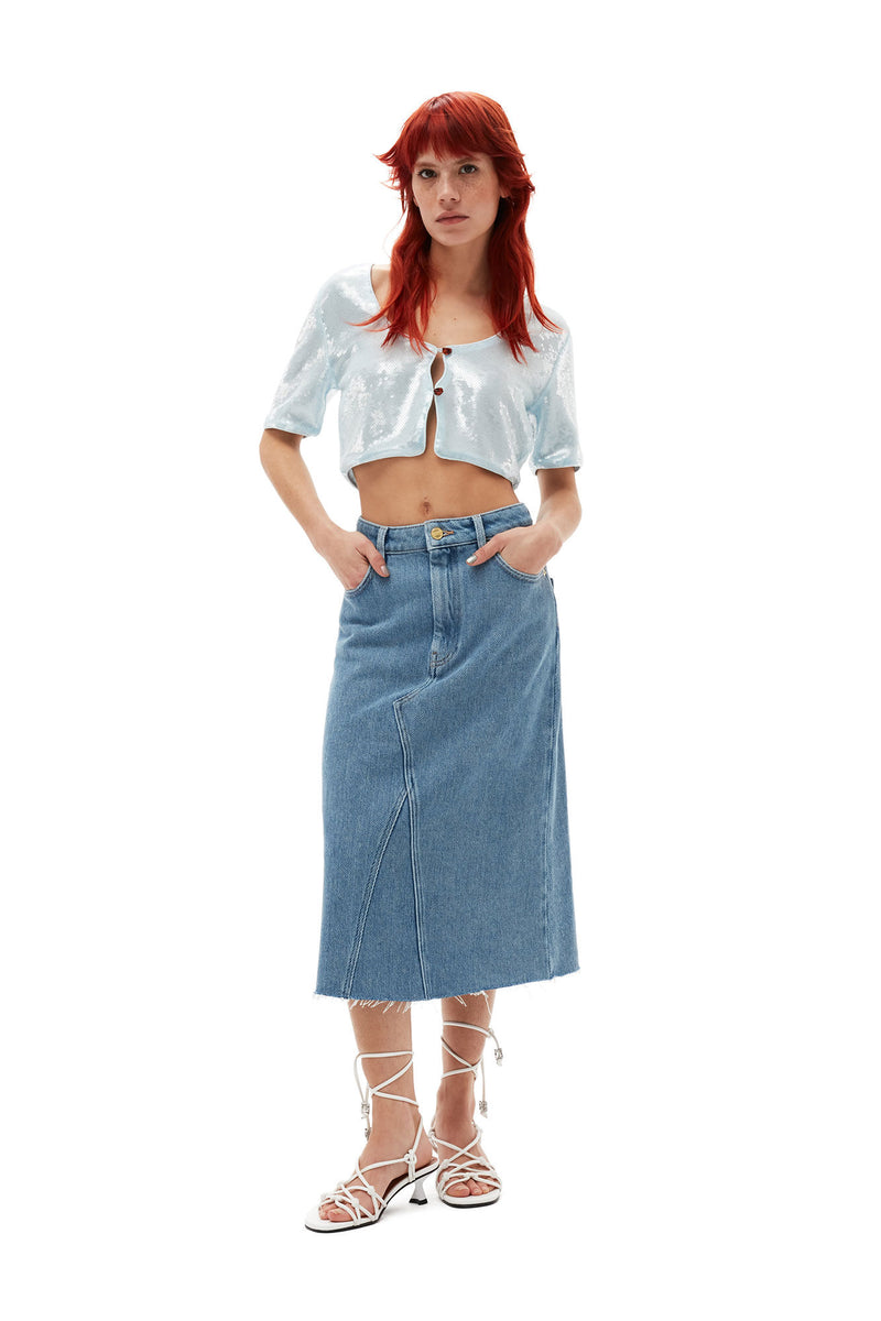 Heavy Denim Midi Skirt - Light Blue Stone