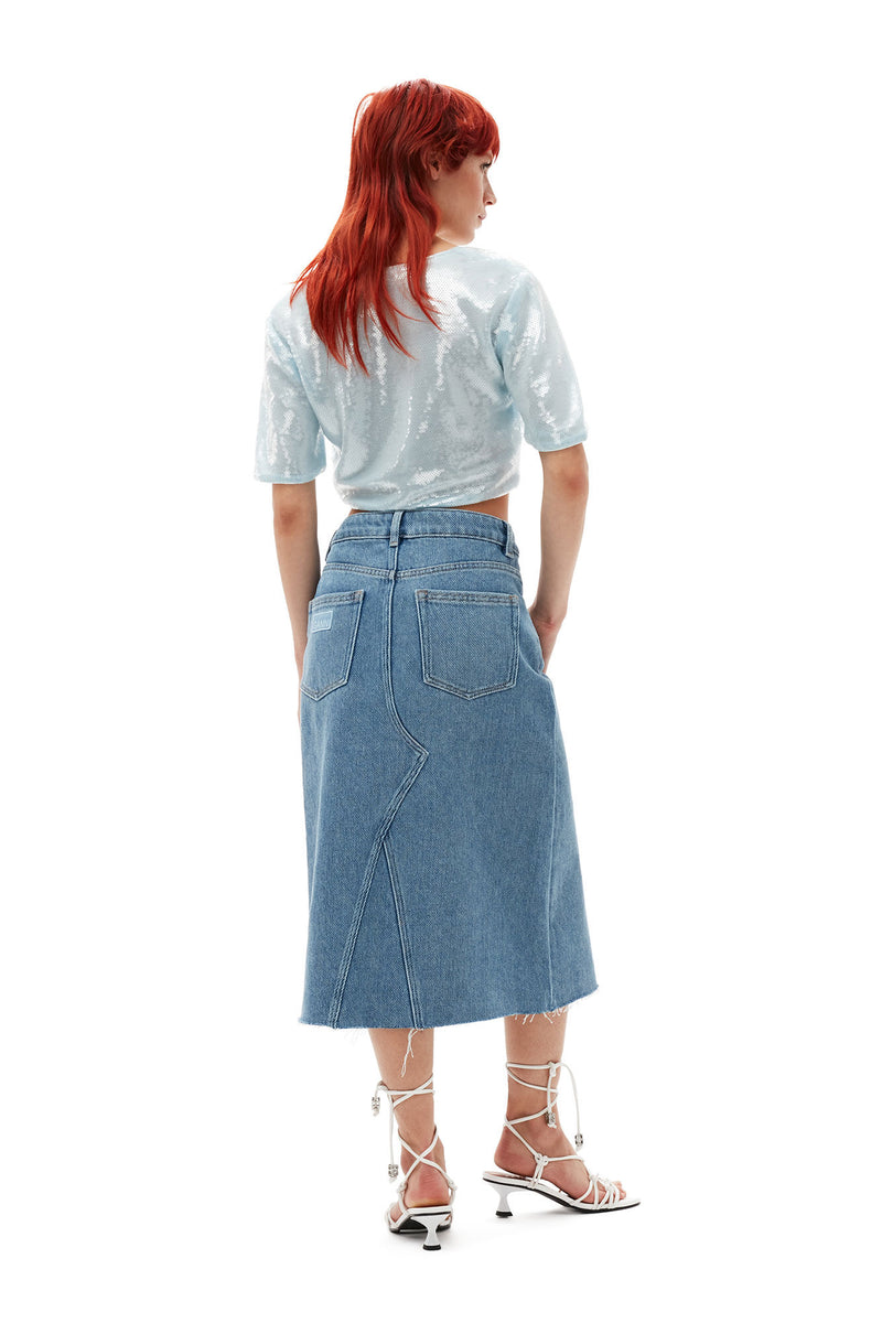 Heavy Denim Midi Skirt - Light Blue Stone