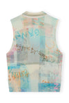Printed Cashmere Sleeveless Polo - Egret
