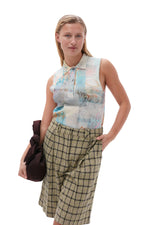 Printed Cashmere Sleeveless Polo - Egret