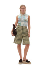 Printed Cashmere Sleeveless Polo - Egret