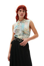 Printed Cashmere Sleeveless Polo - Egret
