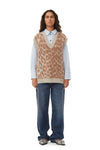 Leopard Jacquard Oversized Vest - Timber Wolf