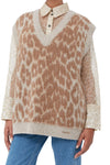 Leopard Jacquard Oversized Vest - Timber Wolf