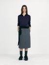Stripe Wool H-Line Skirts - Multi Striped Grey