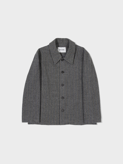 Stripe Wool Collar Jacket - Multi Striped Grey