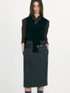 Crumpled Wool H-Line Skirts - Tweed Check Grey