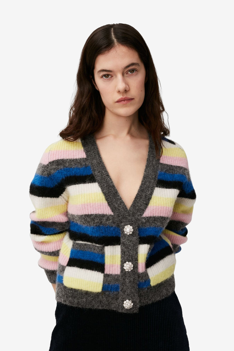 Stripe Wool Cardigan - Nautical Blue