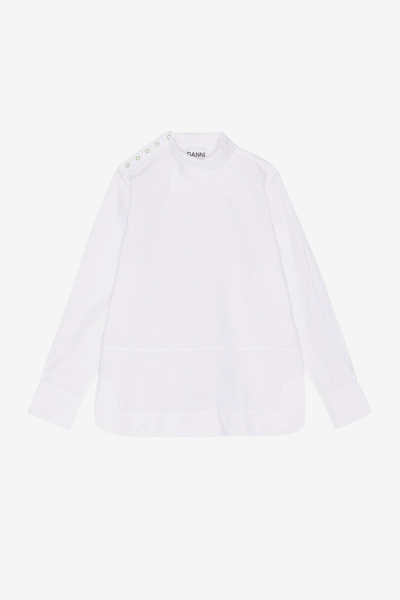 Cotton Poplin Asymmetrical Collar Shirt - Bright White