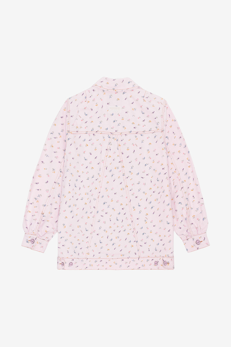 Oversized Flower Print Denim Jacket - Pink Tulle