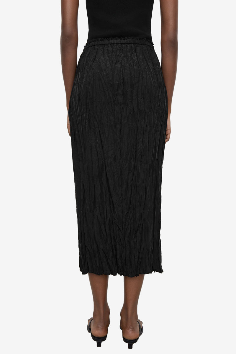 Crinkled Silk Slip Skirt - Black