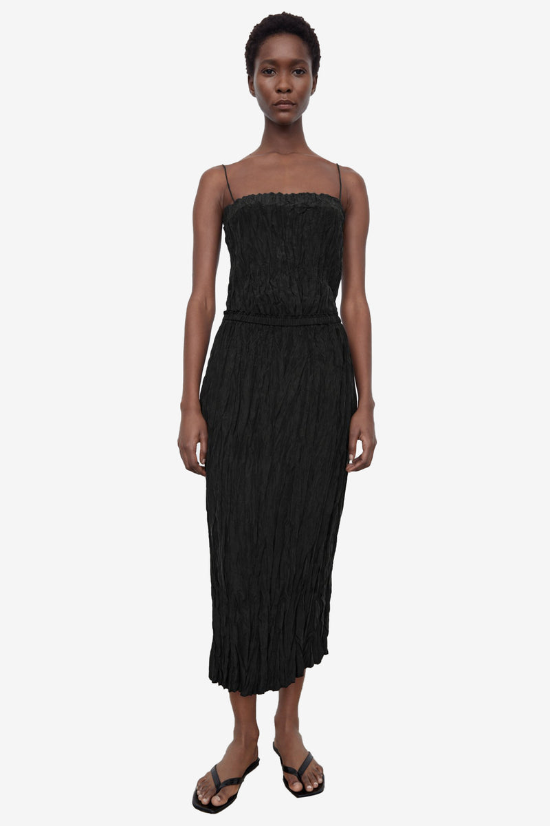 Crinkled Silk Top - Black