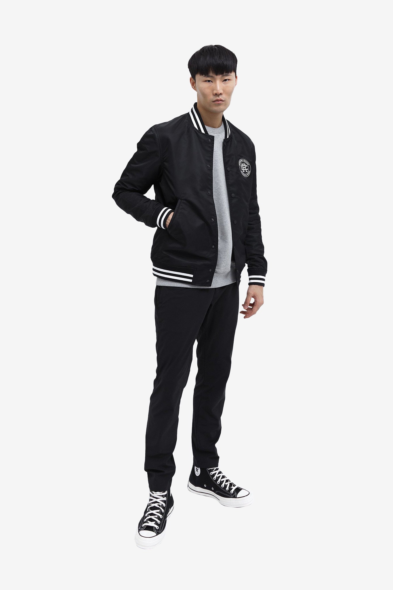 Men s Woven Satin Logo Stadium Jacket The Wondershop