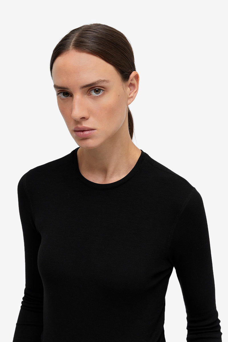 Modal Ribbed Long Sleeve T-Shirt - Black