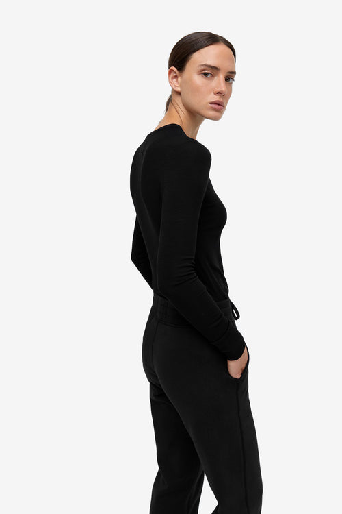 Modal Ribbed Long Sleeve T-Shirt - Black