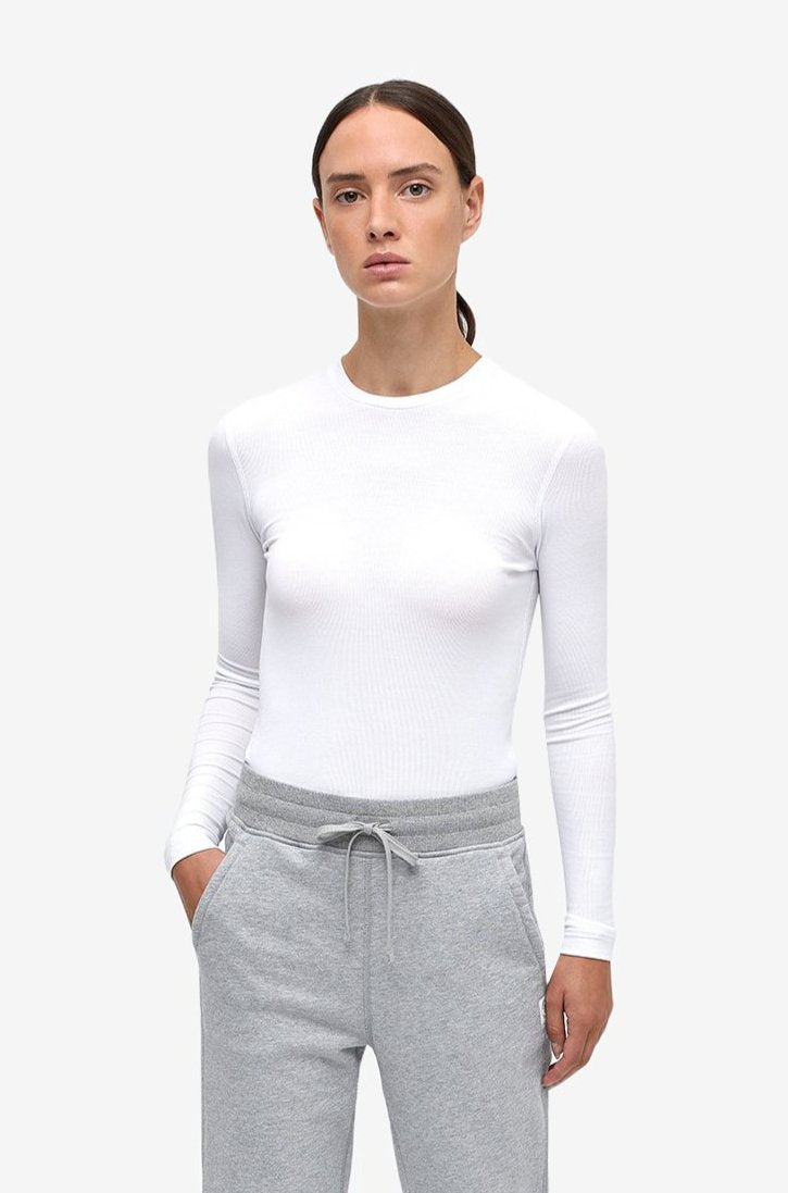 Modal Ribbed Long Sleeve T-Shirt - White