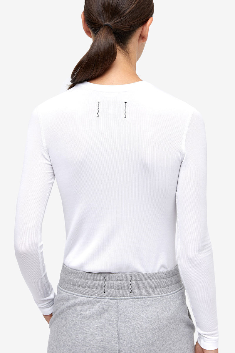 Modal Ribbed Long Sleeve T-Shirt - White