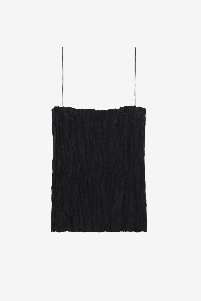 Crinkled Silk Top - Black