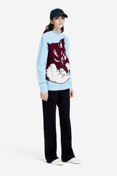 Big Fox Head Jacquard Pullover - Aqua #Unisex